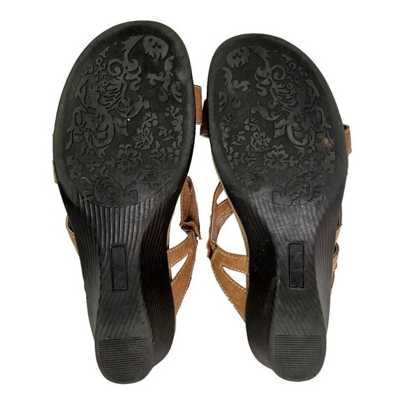 Nicole Albany Woman’s Size 8.5 Strappy Thong Slip On Wedge Sandals Brown Shell - Picture 12 of 13